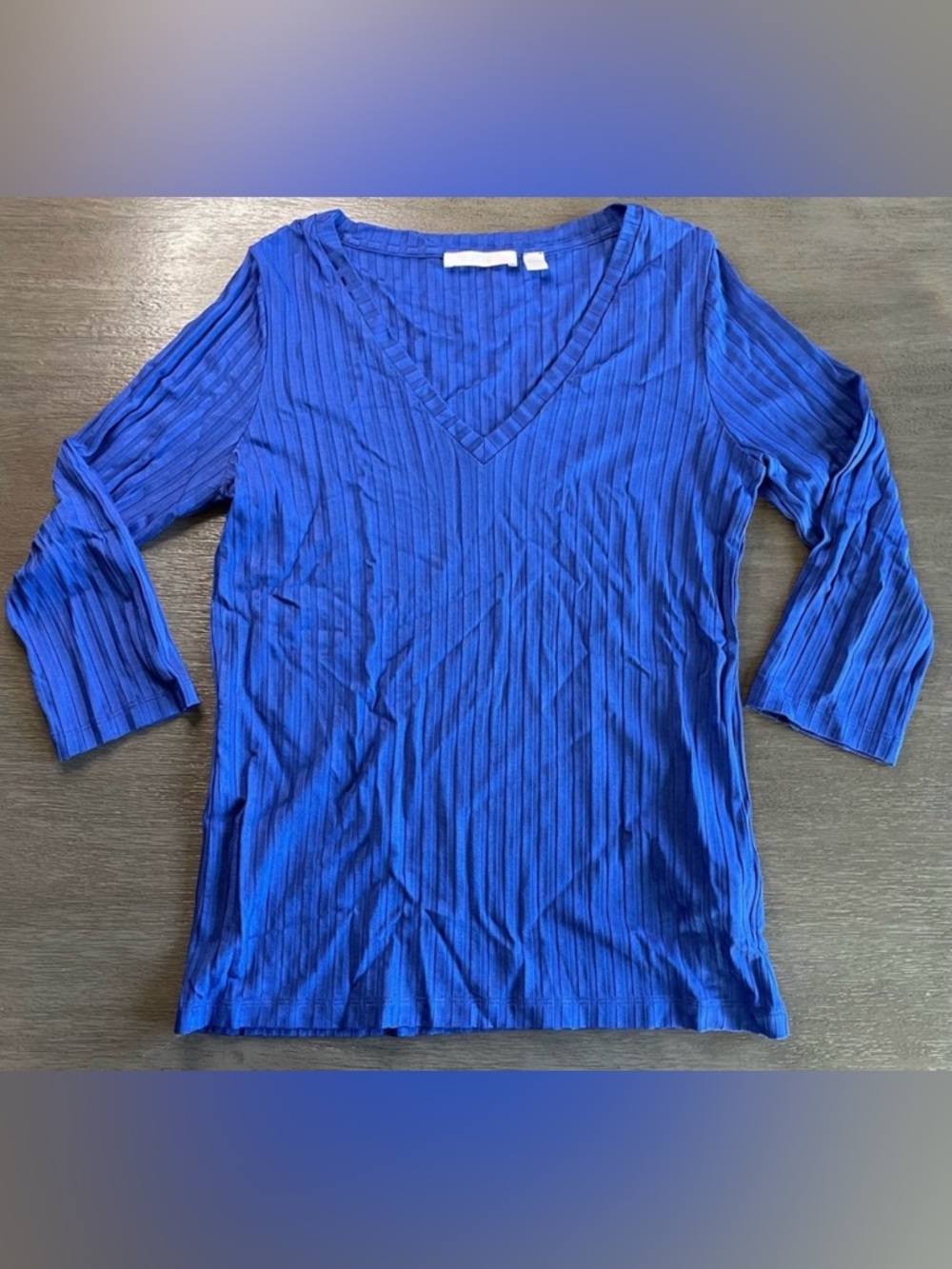 Hugo Boss Cobalt Blue 3/4 Sleeve Ribbed V Neck Shirt S